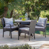 Patterson Outdoor 5 Piece Grey Wicker Dining Set with Cushions Noble House