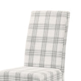 Pertica Contemporary Upholstered Plaid Dining Chairs, Gray, Light Beige, and Espresso Noble House