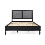 Lorent Rustic Acacia Wood and Rattan Queen Bed, Dark Gray Noble House