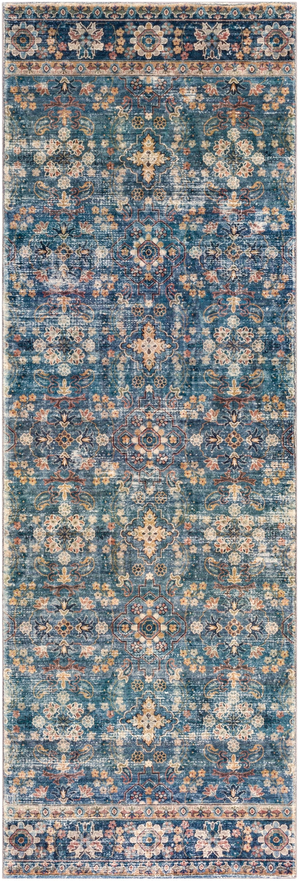 Erin ERN-2302 Traditional Microfiber Rug ERN2302-2676 Denim, Teal, Navy, Sage, Beige, Olive, Rust, Tan, Wheat, Taupe 100% Microfiber 2'6" x 7'6"
