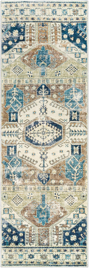 Erin ERN-2303 Traditional Microfiber Rug ERN2303-2676 Moss, Olive, Navy, Beige, Wheat, Aqua, Tan, Sage, Teal, Camel 100% Microfiber 2'6" x 7'6"