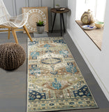 Erin ERN-2303 Traditional Microfiber Rug ERN2303-2676 Moss, Olive, Navy, Beige, Wheat, Aqua, Tan, Sage, Teal, Camel 100% Microfiber 2'6" x 7'6"