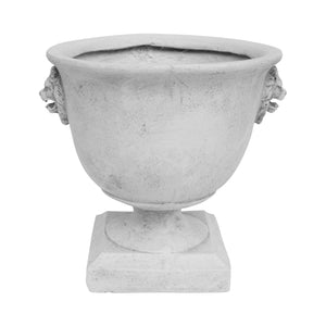Noble House Simba Outdoor Traditional Roman Chalice Garden Urn Planter with Lionhead Accents, Antique White