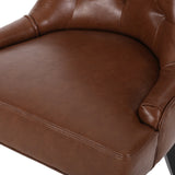 Cheney Contemporary Tufted Dining Chairs, Cognac Brown Faux Leather and Dark Brown Noble House