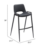 English Elm EE2703 100% Polyurethane, Plywood, Steel Modern Commercial Grade Bar Chair Set - Set of 2 Black 100% Polyurethane, Plywood, Steel