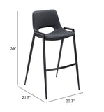 Zuo Modern Desi 100% Polyurethane, Plywood, Steel Modern Commercial Grade Barstool Set - Set of 2 Black 100% Polyurethane, Plywood, Steel