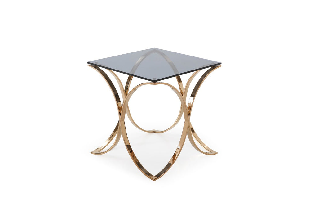 VIG Furniture Modrest Reklaw Modern Smoked Glass & Rosegold End Table VGVCET836 VGVCET836