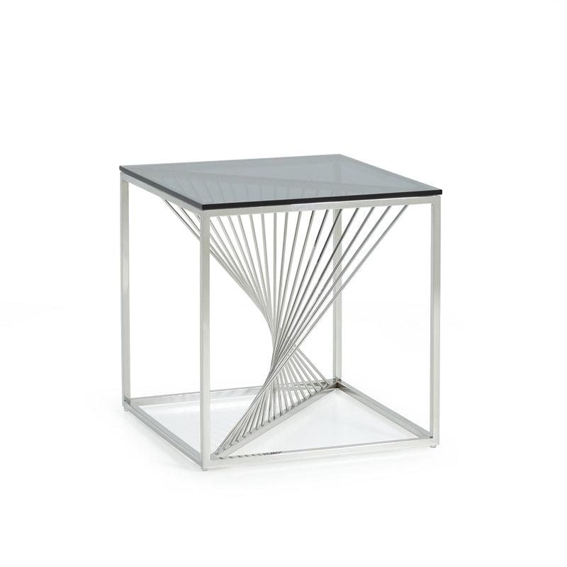VIG Furniture Modrest Trinity Modern Glass & Stainless Steel End Table VGVCET8618