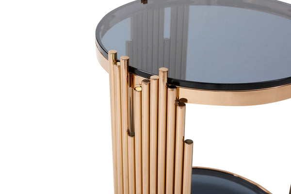 VIG Furniture Modrest Bryce Modern Smoked Glass & Rosegold Round End Table VGVCET8970