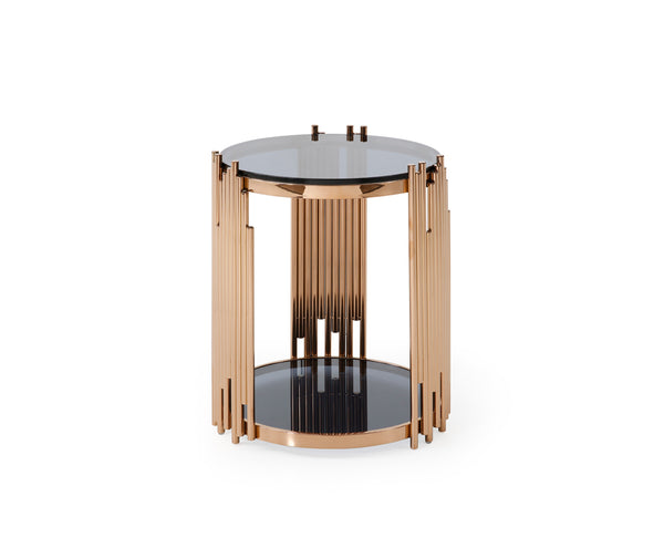 VIG Furniture Modrest Bryce Modern Smoked Glass & Rosegold Round End Table VGVCET8970