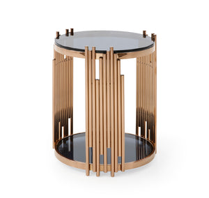 VIG Furniture Modrest Bryce Modern Smoked Glass & Rosegold Round End Table VGVCET8970