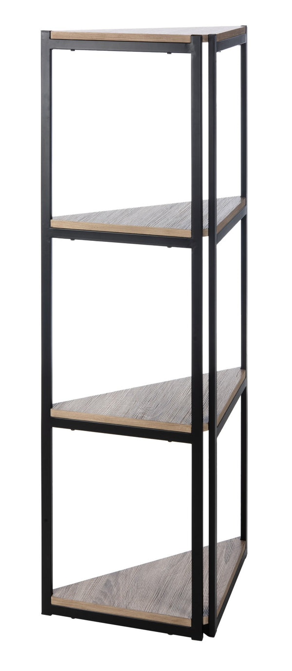 Safavieh Logan 4 Tier Corner Bookshelf in Light Grey Oak and Black ETG4200A 889048767621
