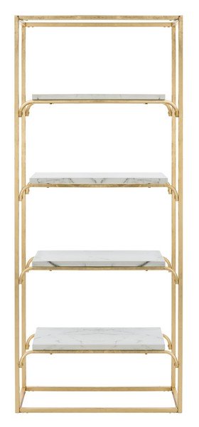 Safavieh Fiora Etagere 4 Tier Gold White Metal Foil Marble Veneer MDF Tube ETG6200A 889048464759