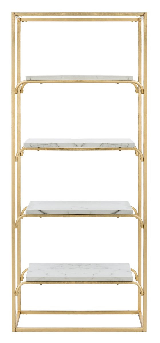 Safavieh Fiora Etagere 4 Tier Gold White Metal Foil Marble Veneer MDF Tube ETG6200A 889048464759