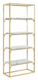 Safavieh Fiora Etagere 4 Tier Gold White Metal Foil Marble Veneer MDF Tube ETG6200A 889048464759