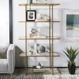 Safavieh Francis Etagere 5 Tier Gold Clear Liquid Tempered Glass Metal Tube ETG6202A 889048464827