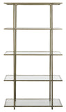 Safavieh Francis Etagere 5 Tier French Silver Clear Liquid Tempered Glass Metal Tube ETG6202B 889048464889