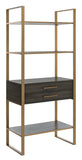 Safavieh Skylar Etagere 1 Drawer 4 Tier Gold Grey Oak Metal Liquid Veneer MDF Tube ETG6204A 889048465008