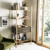 Safavieh Skylar Etagere 1 Drawer 4 Tier Gold Grey Oak Metal Liquid Veneer MDF Tube ETG6204A 889048465008