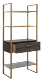 Safavieh Skylar Etagere 1 Drawer 4 Tier Gold Grey Oak Metal Liquid Veneer MDF Tube ETG6204A 889048465008