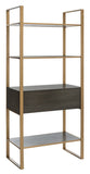 Safavieh Skylar Etagere 1 Drawer 4 Tier Gold Grey Oak Metal Liquid Veneer MDF Tube ETG6204A 889048465008