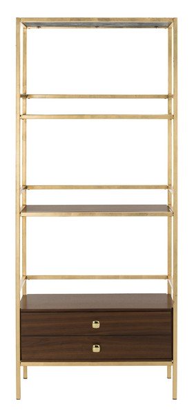 Safavieh Mateo Etagere 1 Drawer 4 Tier Gold Walnut Metal Foil Veneer MDF Tube ETG6205A 889048465145