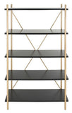 Safavieh Rigby Etagere 5 Tier Gold Liquid Black Wood Oak Veneer In Finish MDF Metal Tube ETG6206B 889048491953