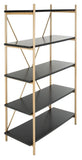 Safavieh Rigby Etagere 5 Tier Gold Liquid Black Wood Oak Veneer In Finish MDF Metal Tube ETG6206B 889048491953