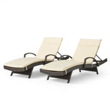 Salem Outdoor Wicker Adjustable Chaise Lounge with Arms w/ IVORY Cushion Noble House