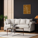 Manbow Contemporary Fabric Pillowback 3 Seater Sofa with Nailhead Trim, Beige and Dark Brown Noble House