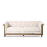 Christopher Knight Home® Castalia Chesterfield Tufted Fabric 3 Seater Sofa with Nailhead Trim, Beige and Dark Brown