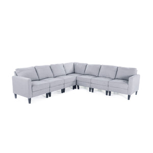 Zahra 7 Piece Light Grey Fabric Sectional Couch