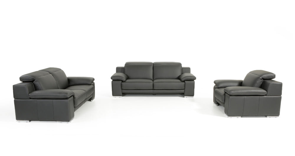 VIG Furniture Estro Salotti Evergreen Modern Black Italian Leather Sofa Set VGNTEVERGREEN-BLK
