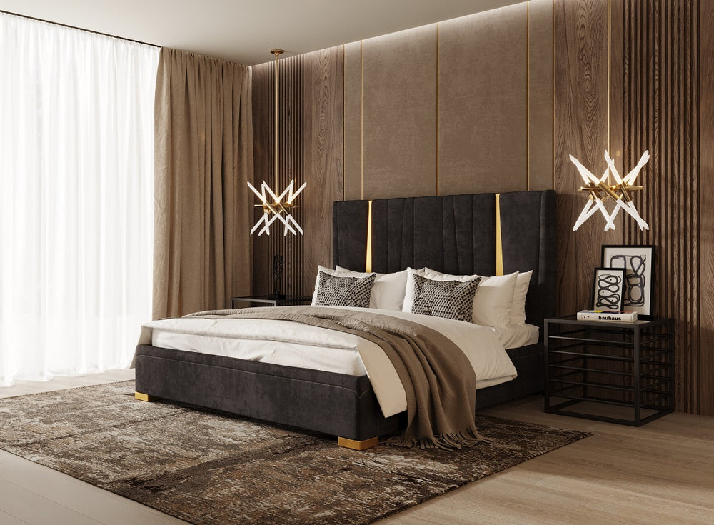 VIG Furniture Eastern King Modrest Evonda Modern Black Velvet & Brass Bed VGVCBD1819-BLK-EK
