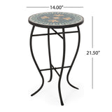 Bloomfield Outdoor Side Table with Tile Top, Teal, Yellow, and Black Noble House