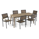 Noble House Aster Outdoor 6 Seater Acacia Wood Dining Set, Gray Finish