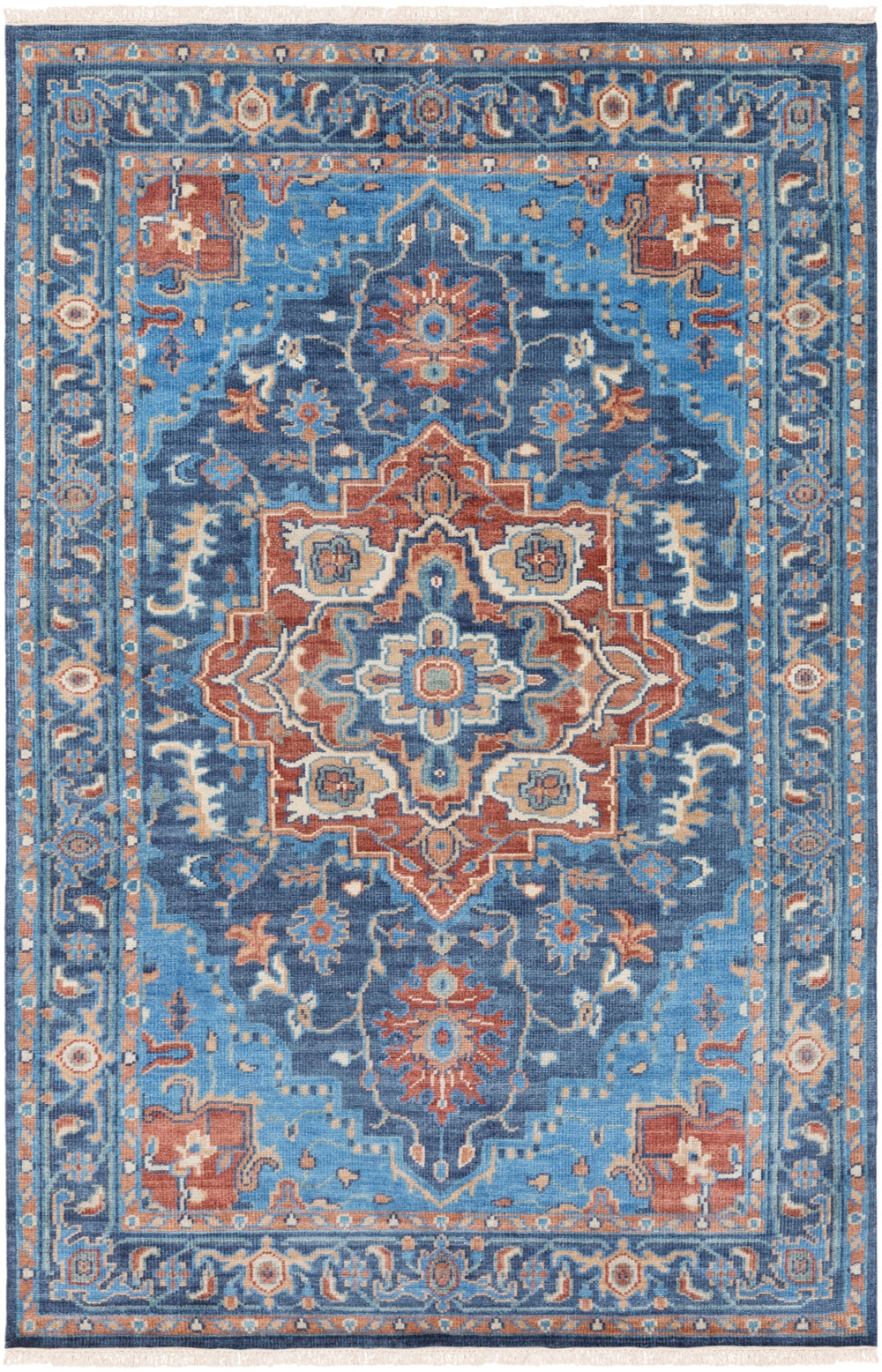 Elixir EXI-1000 Traditional Wool Rug EXI1000-69 Bright Blue, Navy, Khaki, Clay, Sage, Camel 100% Wool 6' x 9'