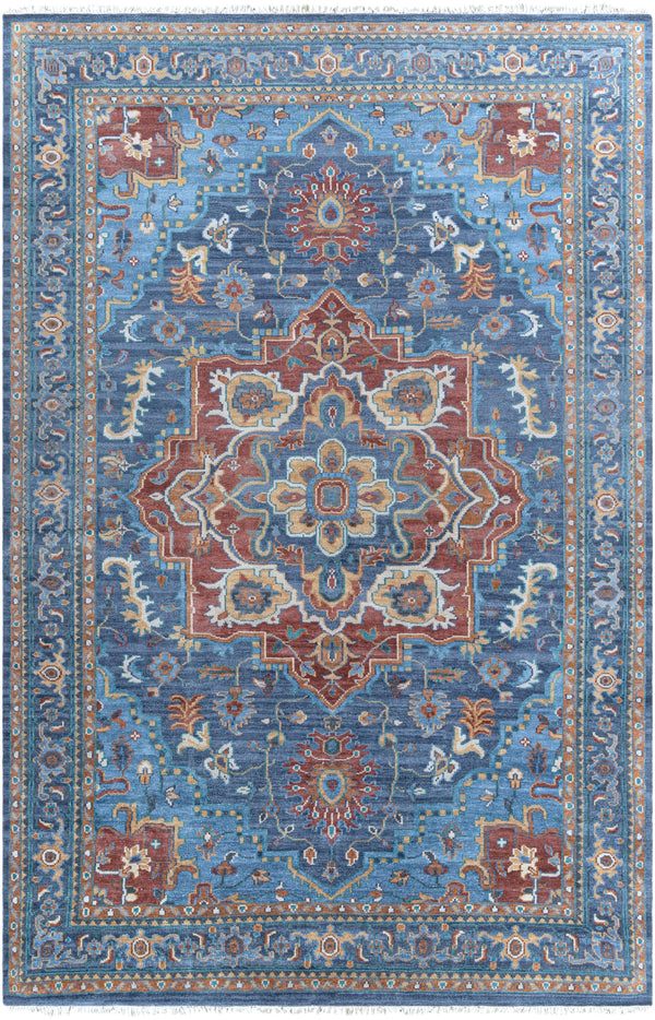 Elixir EXI-1000 Traditional Wool Rug EXI1000-913 Bright Blue, Navy, Khaki, Clay, Sage, Camel 100% Wool 9' x 13'