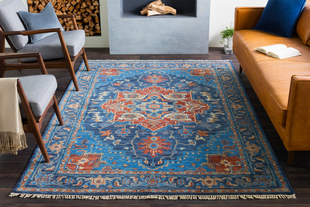 Elixir EXI-1000 Traditional Wool Rug EXI1000-69 Bright Blue, Navy, Khaki, Clay, Sage, Camel 100% Wool 6' x 9'