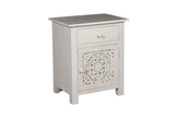 Porter Designs Bali Solid Hand Carved Wood Vintage Nightstand White 04-196-04-BCC01/WHT