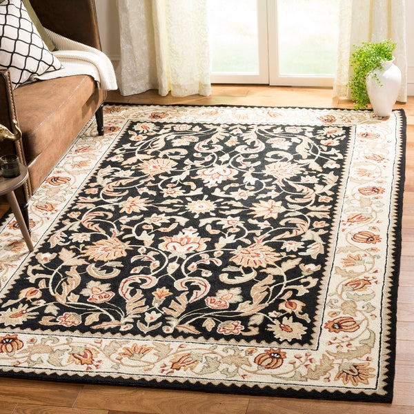 Easy Care Gentry  Hand Hooked Polypropylene Rug Black / Ivory