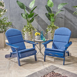 Malibu Outdoor Acacia Wood Folding Adirondack Chairs with Cushions (Set of 2), Navy Blue