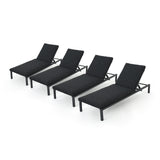 Navan Outdoor Dark Grey Outdoor Mesh Chaise Lounges with Black Aluminum Frame - Set of 4