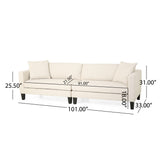 Clemons Contemporary 4 Seater Fabric Sofa with Accent Pillows, Beige and Dark Brown Noble House