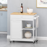 Telfair Kitchen Cart with Wheels, White and Natural Noble House