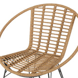 Noble House Perkins Outdoor Modern Boho 2 Seater Wicker Chat Set with Side Table, Light Brown and Black