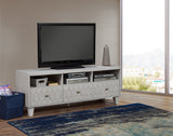 Denver TV Console with Honeycomb Design – Gray Mahogany Stand, 3 Drawers & Open Shelves for Storage