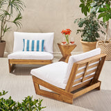 Noble House Sherwood Outdoor Acacia Wood Club Chairs with Cushions (Set of 2), Teak and White