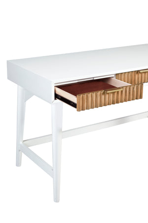 Larsen Large Desk in White/Natural - Elegant Mahogany with Gold Hardware & Felt Lined Drawers