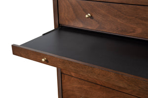 Alpine Furniture Flynn Mid Century Modern 4 Drawer Multifunction Chest w/Pull Out Tray, Walnut 966WAL-05 Walnut Mahogany Solids & Okoume Veneer 38 x 18 x 43